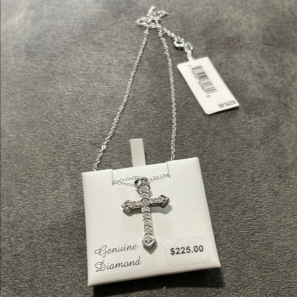 Cross Elegant Silver Cross Necklace with Genuine Diamonds with cttw on a 18”